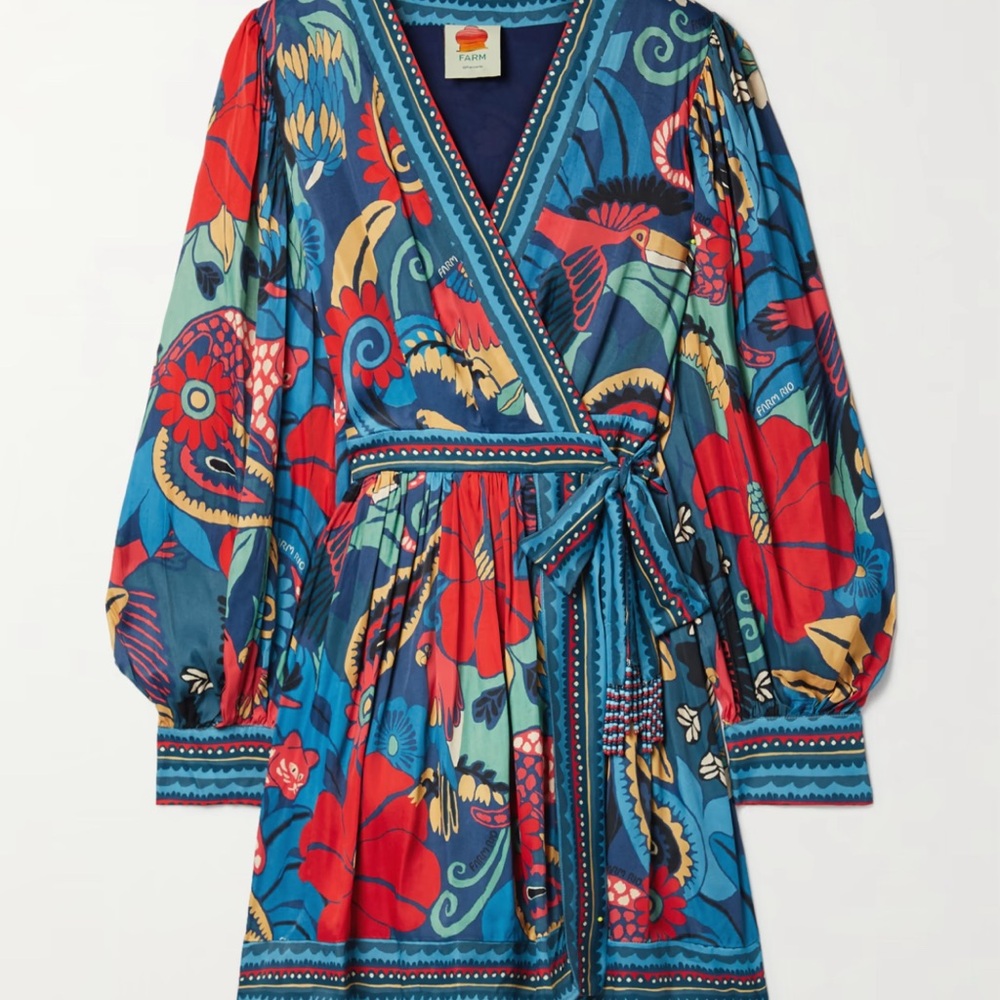 FARM Rio Printed Voile Mini Wrap Dress